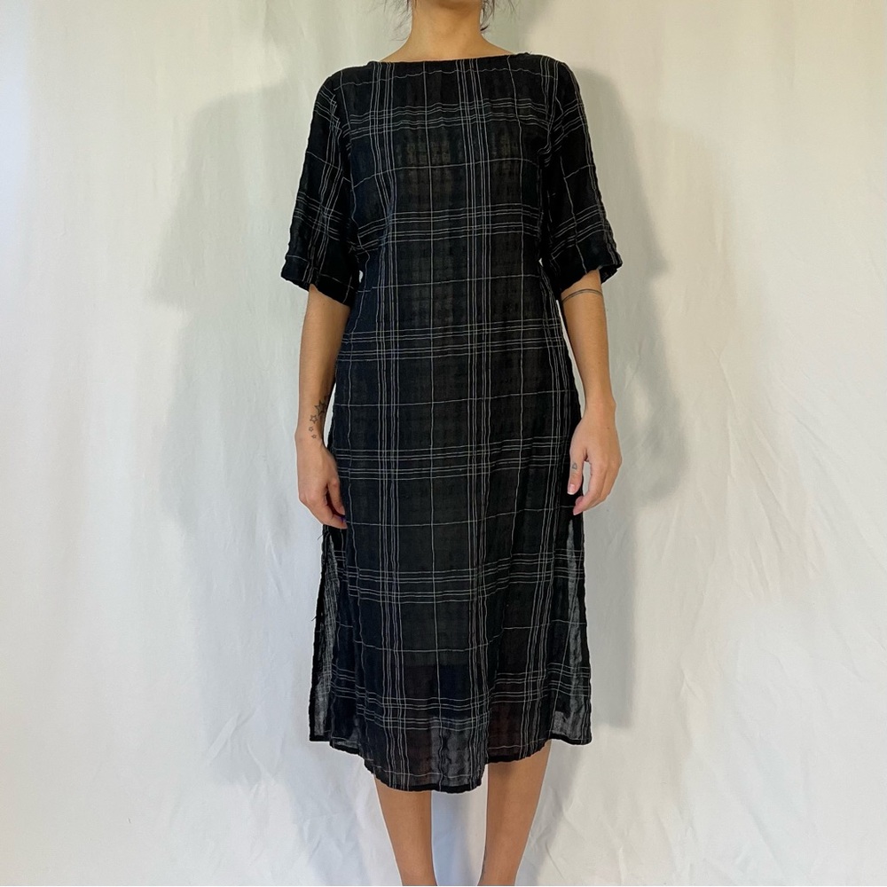 Celmia Collection Black Plaid Midi Dress